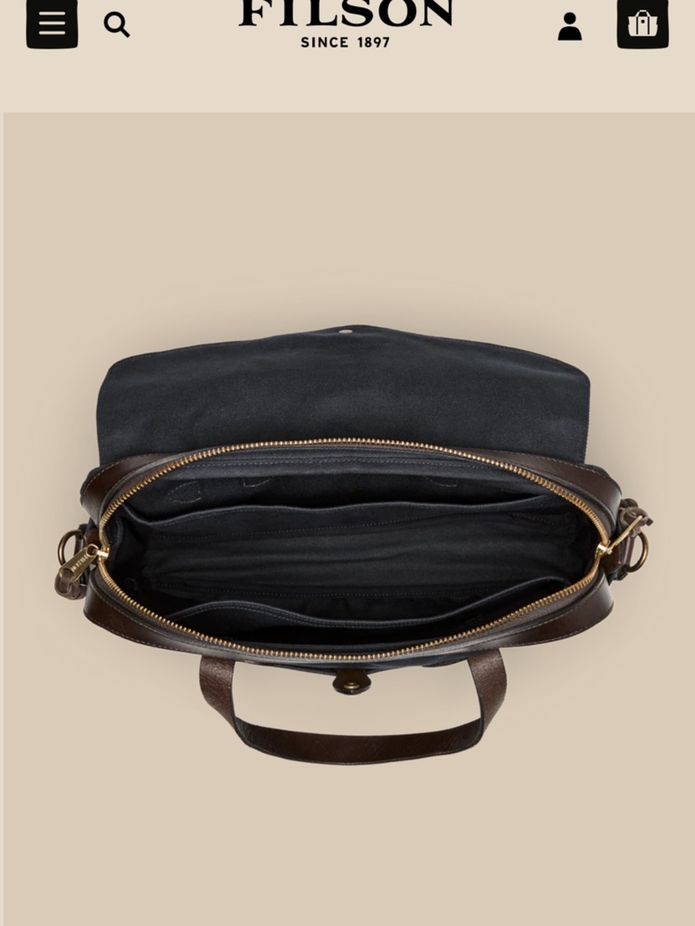 Filson Rugged Twill Original Briefcase - Navy with Brown Leather Trim - Picture 6 of 16